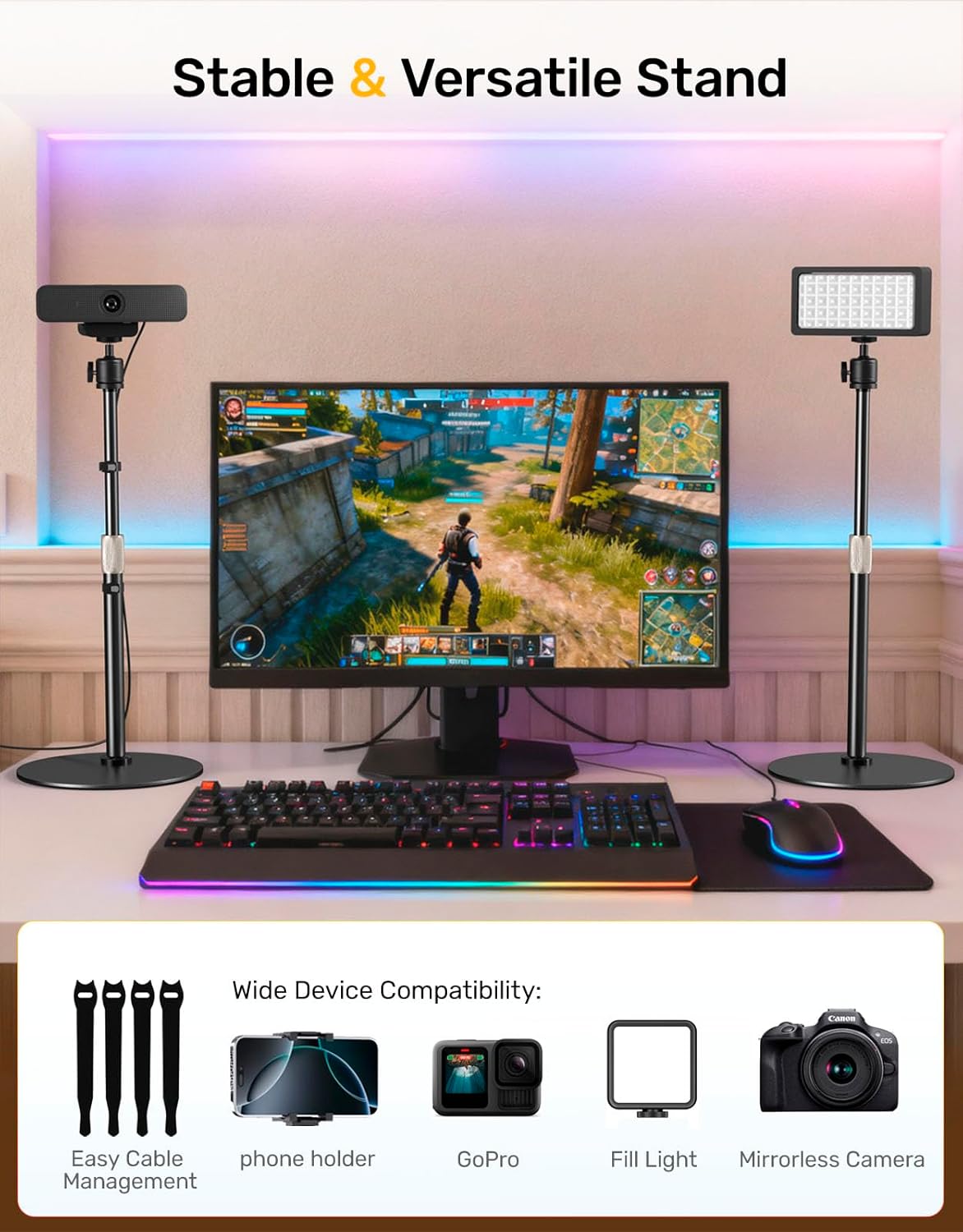 jidinung 360 C922 C930e C920S C920 C615 C960 N60 1/4" Webcam Tripod Stand for Desk Height Adjustable & Swivel Webcam