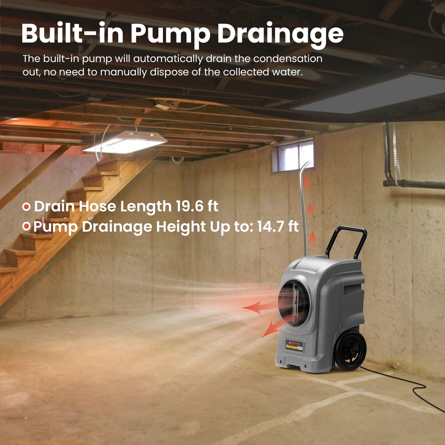 Abestorm 270 Pints Commercial Dehumidifiers with Pump, Portable Industrial Dehumidifier for Water Damage Restoration, Basements, Automatic Humidistat, Power-Off Memory,5 Years Limited Warranty