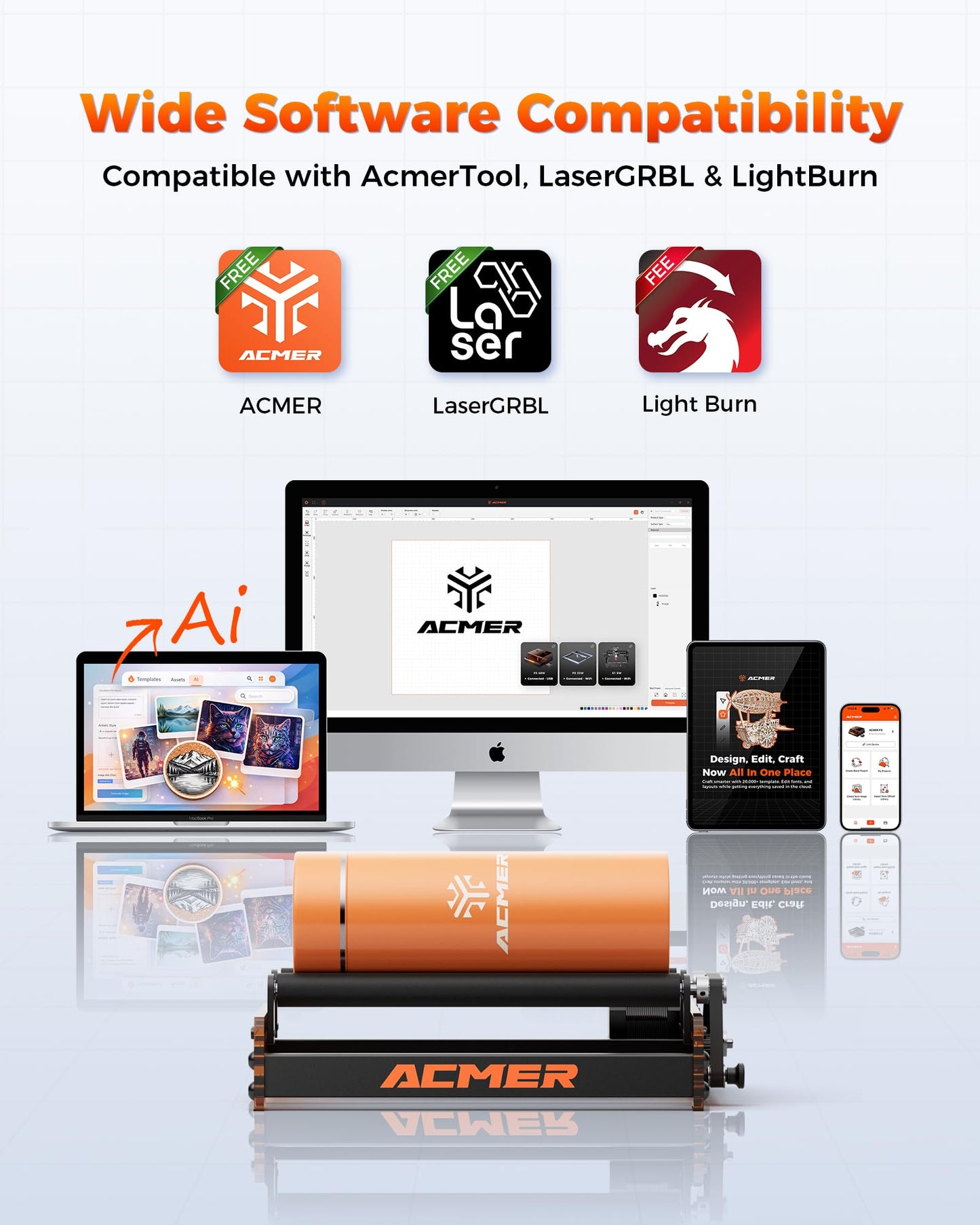 ACMER P1 S Pro 6W Laser Engraver and M3 Laser Rotary Roller