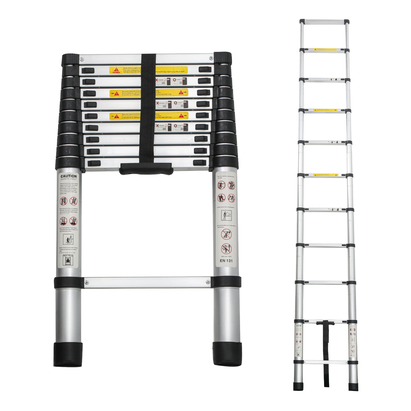 KEIKI Telescoping Ladder, 10.5FT Tall Extension Attic Tool Ladders Foldable with Stabilizers, Extendable Folding Steel Stool Stepladder for RV Loft, Outdoor Non-Slip Wide Pedals Lasts 330 LBS, Black