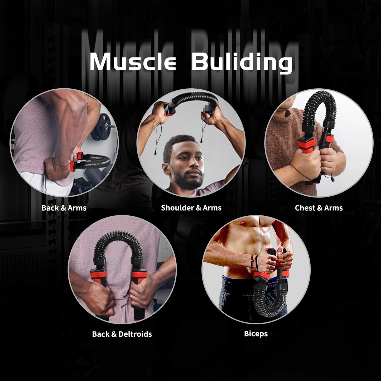 Adjustable Power Twist Bar - Upper Body Expander Equipment for Arm Chest, Spring Shoulder Forearm Bicep Strength Exercise Workout Training 66-110lb