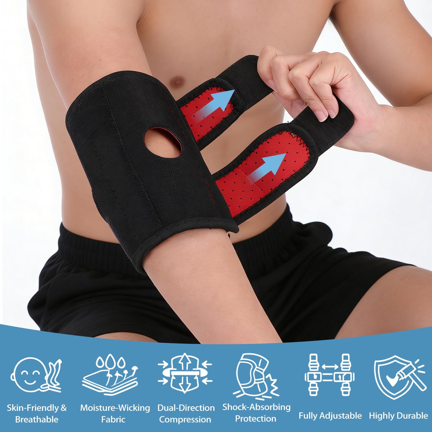 ElevateTech Elbow Brace for Tendonitis Women Men Elbow Pad Brace Support Tennis Elbows Compression Arm Sleeve Wrap Support with Adjustable Straps, Golfer's Elbows Sprains/Strains Pain