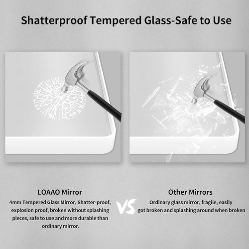 LOAAO White Metal Framed Bathroom Mirror - 30x30 Inch Large Rounded Rectangle, Anti-Rust, Tempered Glass