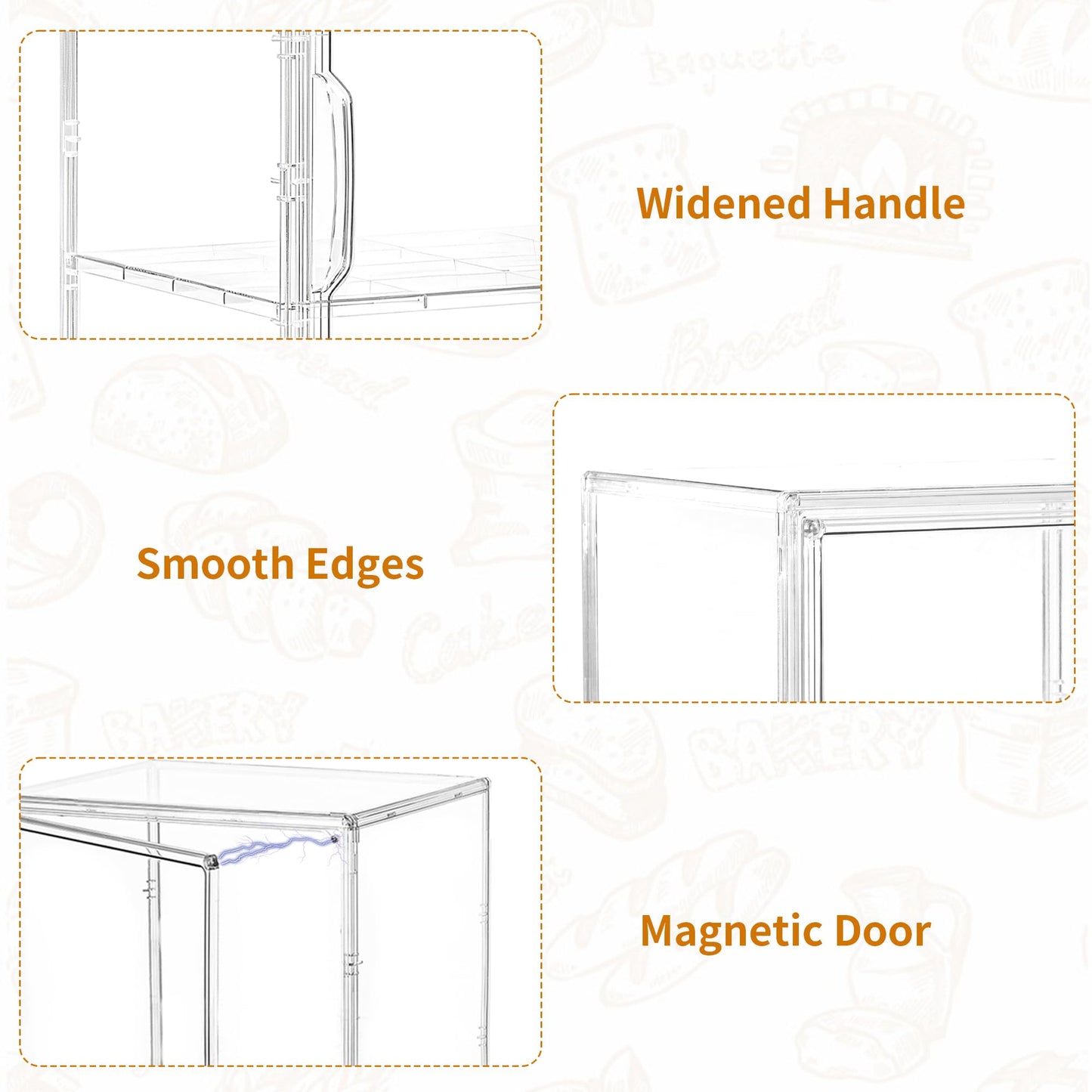 SANKEU Bakery Pastry Display Case 3 Layer Large Clear Bread Box For Kitchen Countertop Bread Storage For Homemade Bread, 10.6" L x 8.7" W x 14.2" H, 1 Pack