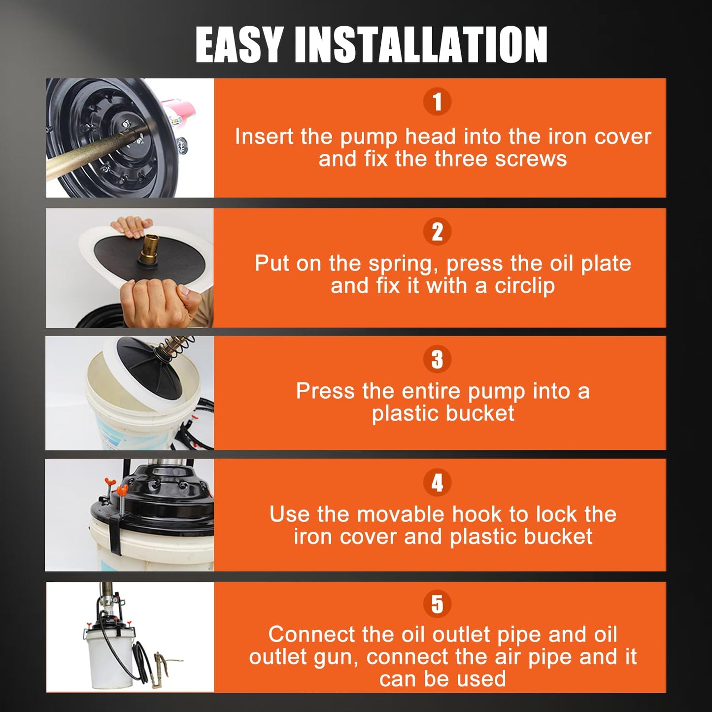 QVIKPMU 60:1 Portable Air-Operated Grease Pump for 5 Gallon Bucket, Grease Gun Coupler 2 PCS and 13 ft High Pressure Hose, 0.85L/Min, 34-48Mpa, Universal Fit, Vehicle Compatible (No Bucket)