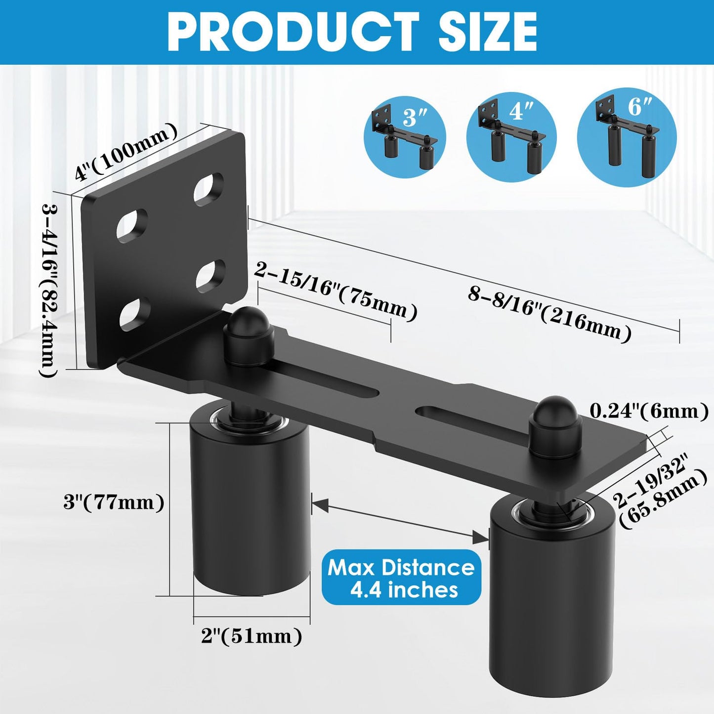 YogePote Heavy Duty Slide Gate Roller Guide with Steel L Rear Post Bracket, Adjustable Nylon Roller Guide, Rolling Gate Hardware kit for Sliding Door, Rolling Door, Wood Door (Black-1pc, 3in)