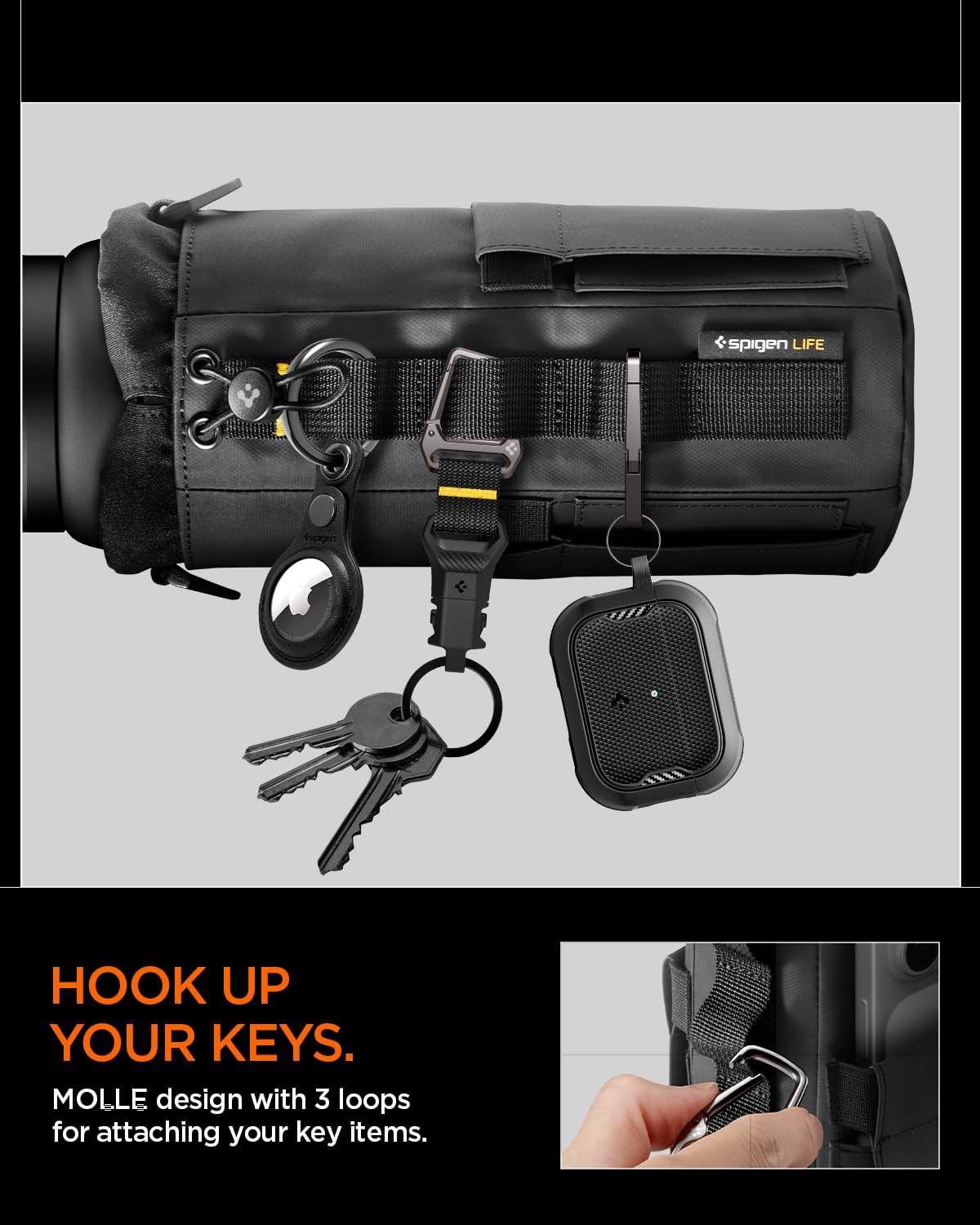 Spigen Life Magnetic Gym Bag for Men Tumbler Carrier Holder Bag for 20oz–40oz Water Bottles w/Molle System, Phone Pocket, Drawstring/Cord Lock, D-Ring Strap, Waterproof – Black