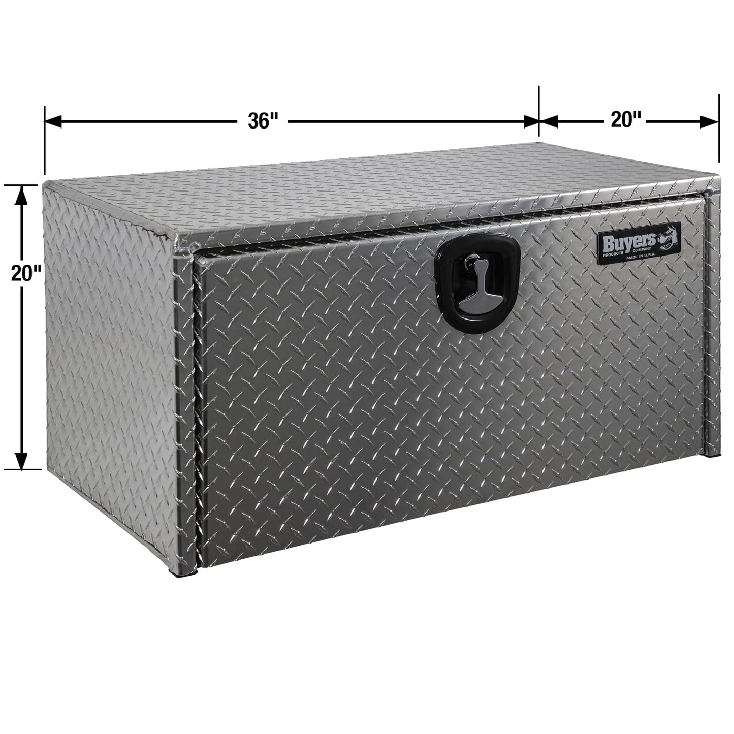 Buyers Products 1705118 Diamond Tread Aluminum Underbody Truck Tool Box, 20 x 20 x 36, Made in USA, .100 in. Thick, Corrosion Resistant, Locking Compression Latch, Secure Storage for Work Trucks