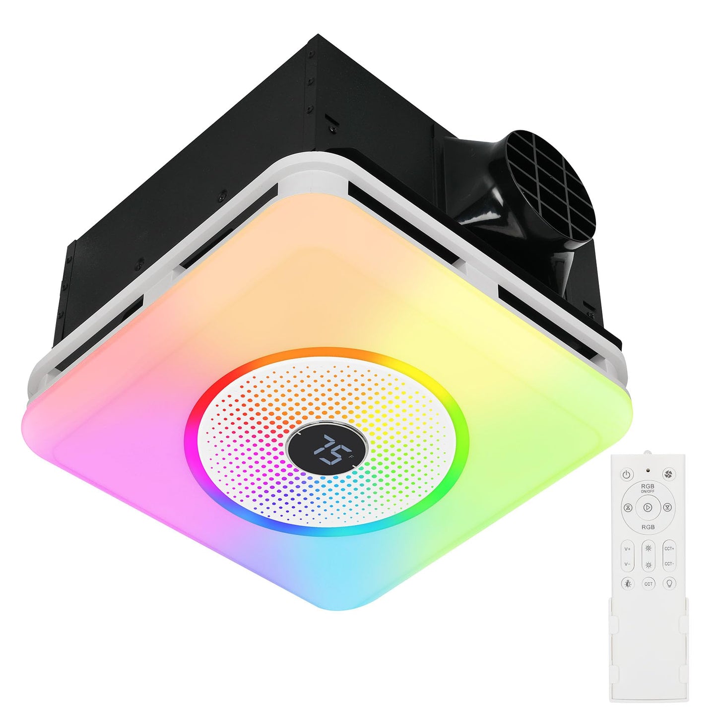 NJSZBDZJ Bathroom Exhaust Fan with Bluetooth Speaker & LED Light, 230 CFM 0.1 Sone Ultra-Quiet, 7-Color RGB & 3CCT Adjustable, Music Sync, Humidity Sensor, Remote Control, Easy Install