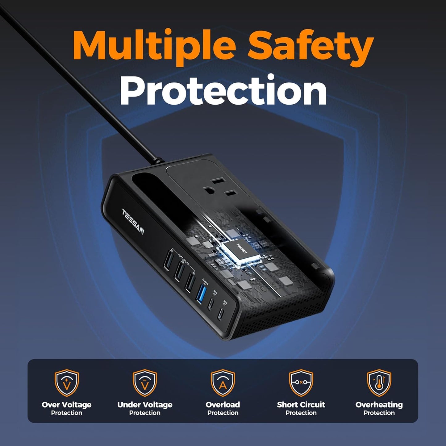 TESSAN 200W 12V 110V 2 6 36W 3.0 Car Power Inverter, DC to AC Converter with AC Outlets and USB Ports with USB-C, Car