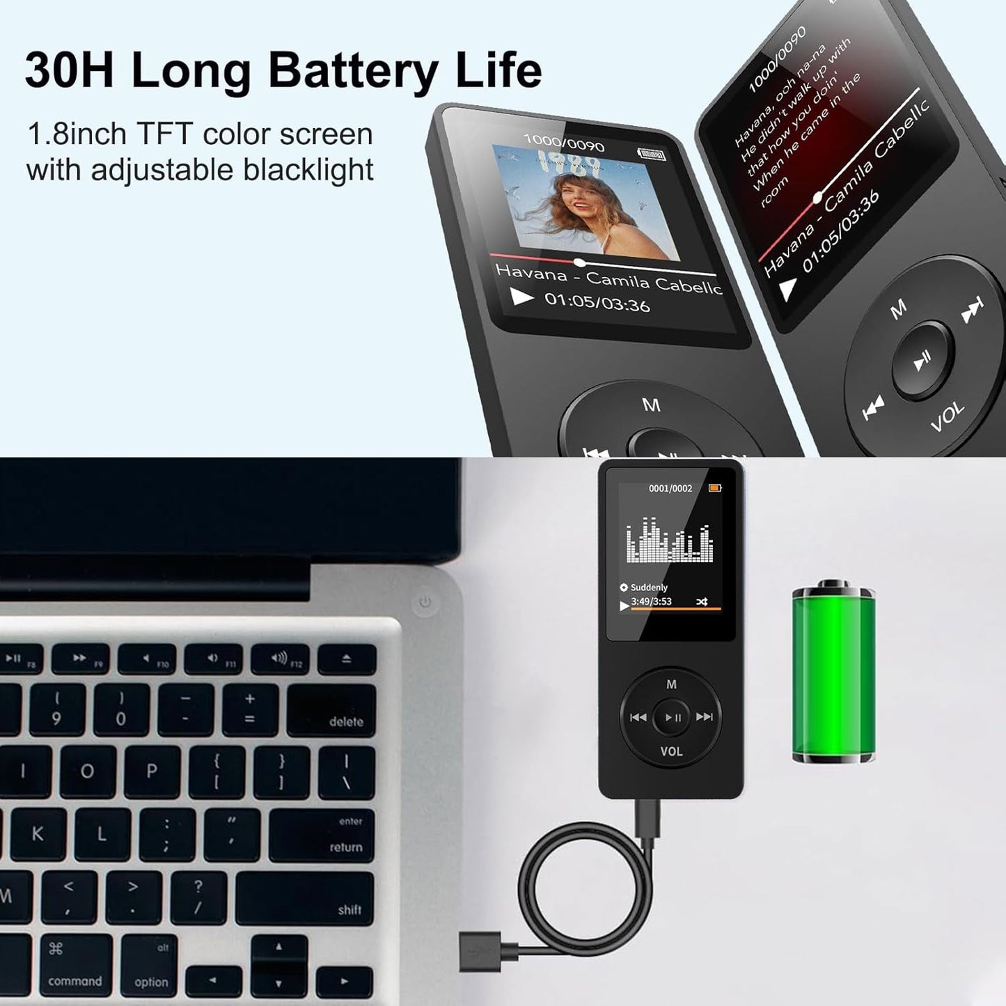 Wodgreat MP3 5.0, 1.8 inch 128GB(Black, 32GB) Player with Bluetooth Screen Portable Music Player with HD Speaker, HiFi
