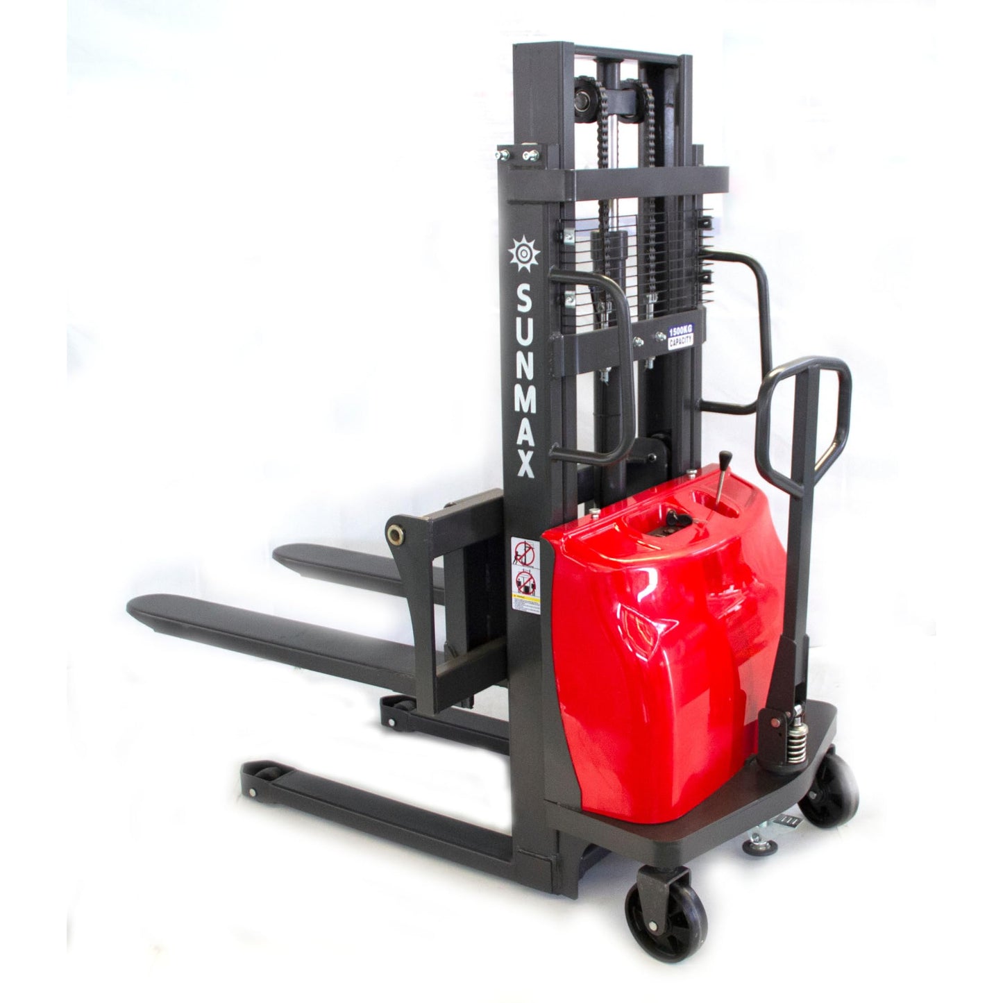 SUNMAX Semi-Electric Pallet Stacker with Fixed Straddle Legs, 3300 lbs Capacity, 78" Lifting Height