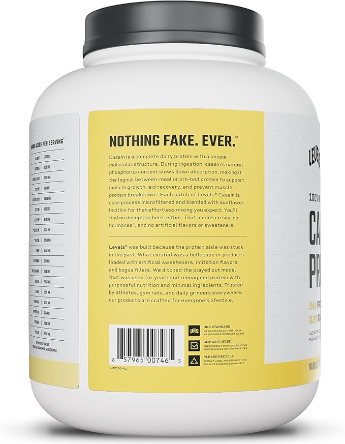 Levels 100% Micellar Casein Protein, Hormone Free, Vanilla Bean, 4LB