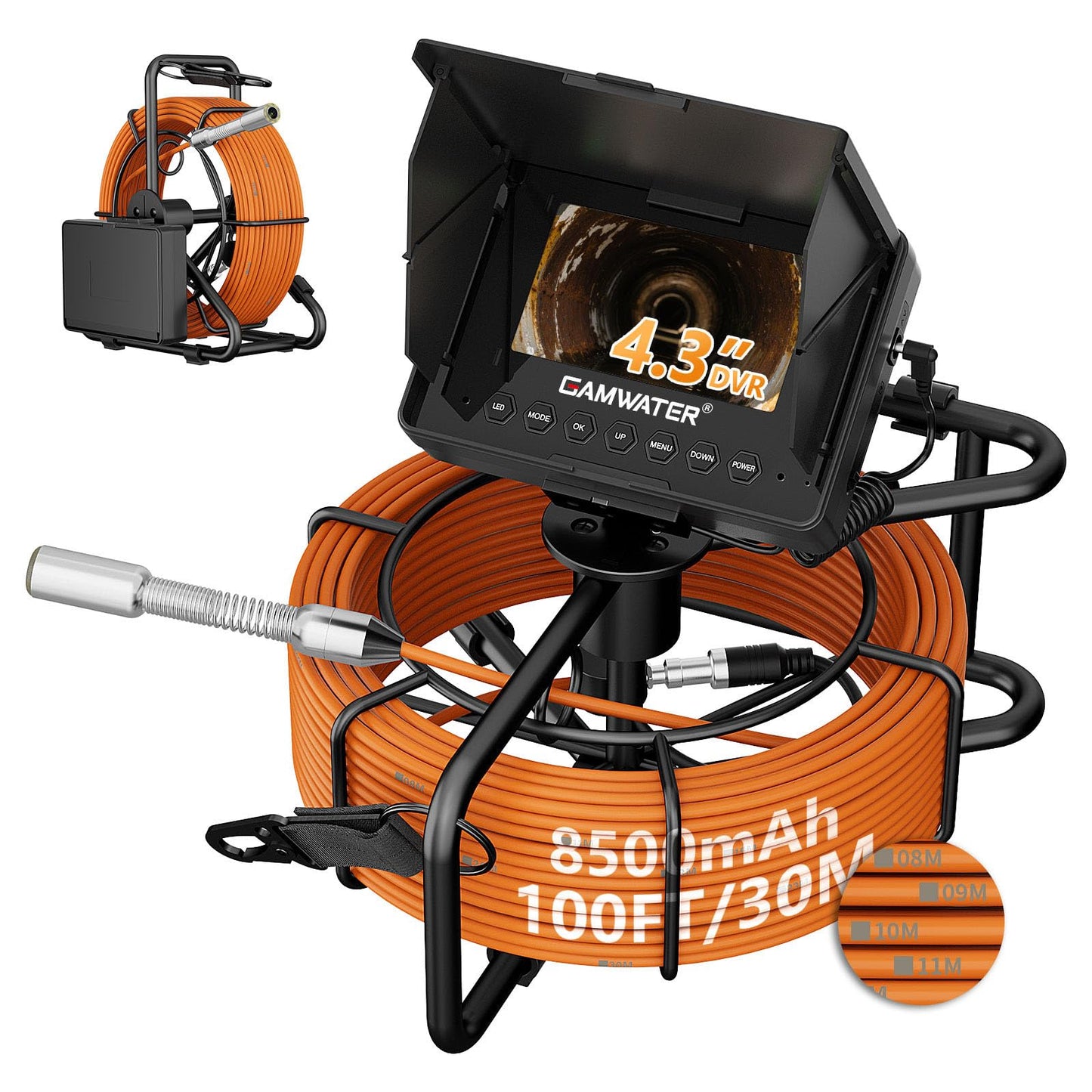 Sewer Camera 100FT/30M,Pipe Inspection Camera DVR & Audio Recorder,18MM Borescopes Plumbing Snake with 8500mAh Battery 4.3" IPS Screen, 8 LEDs HD 1000TVL, Included 32GB Card