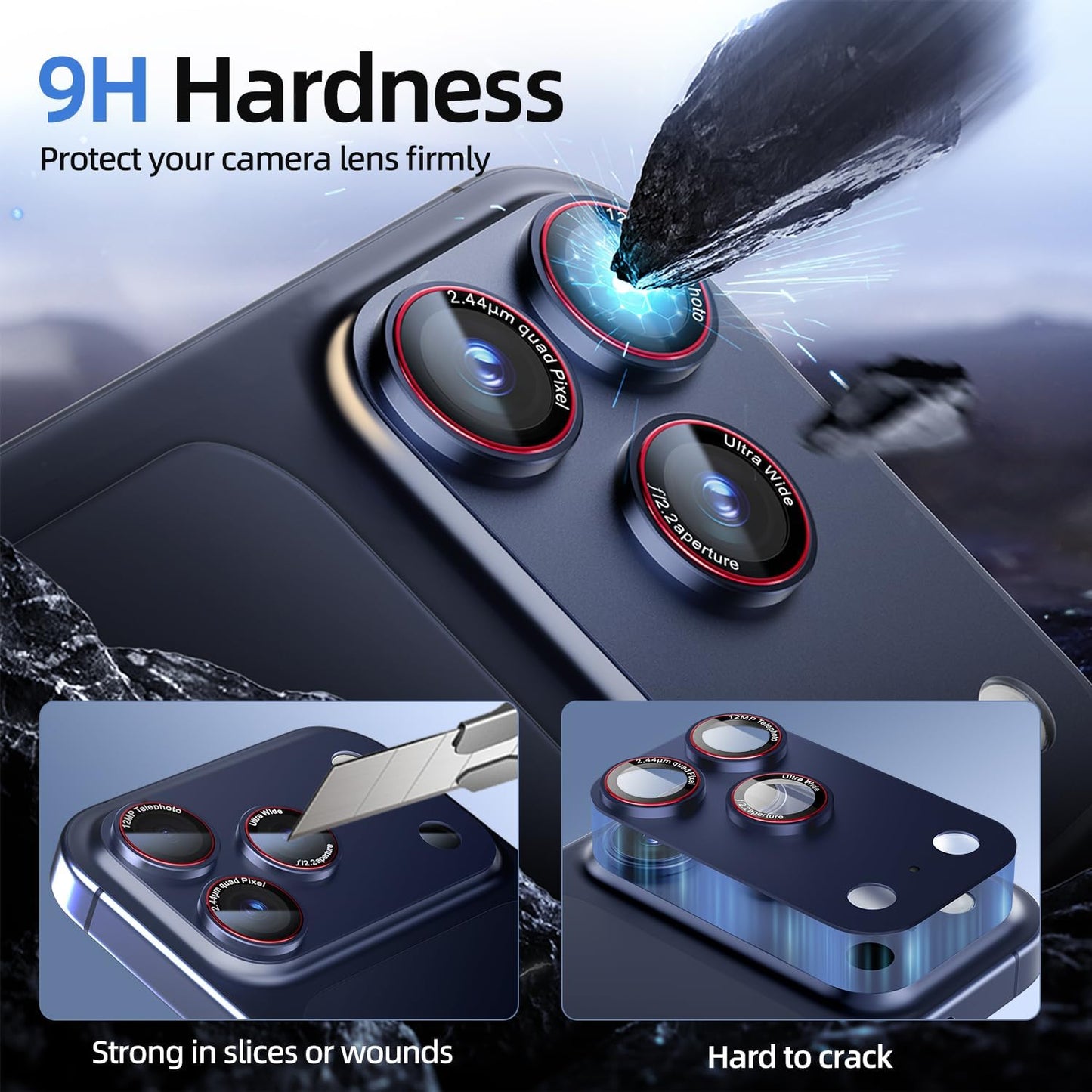 9H 17 17 2 Pack) HelloDeere High-alumina Tempered Glass Camera Lens Protector for iPhone Pro Lens , Military-Grade