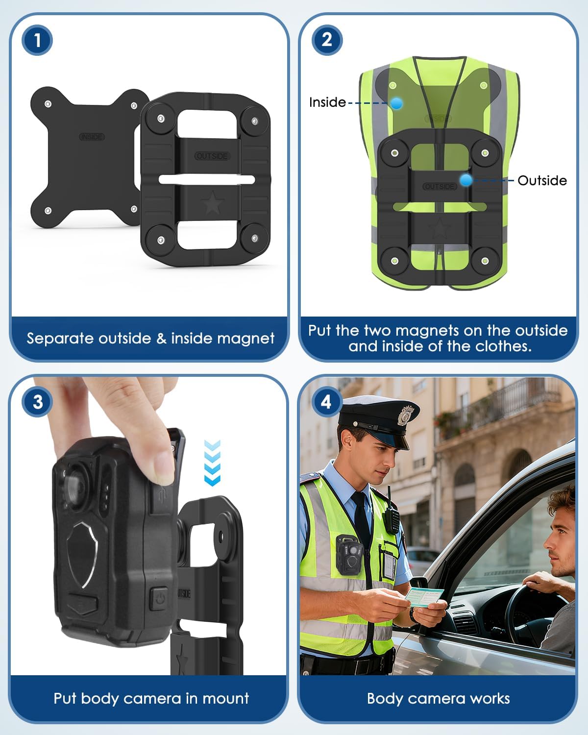CXVKML Mount,8pcs Body Cam Magnet Magnets Style,Strong Magnet Camera Holder Fit for All Models Police Body Cam, Stick