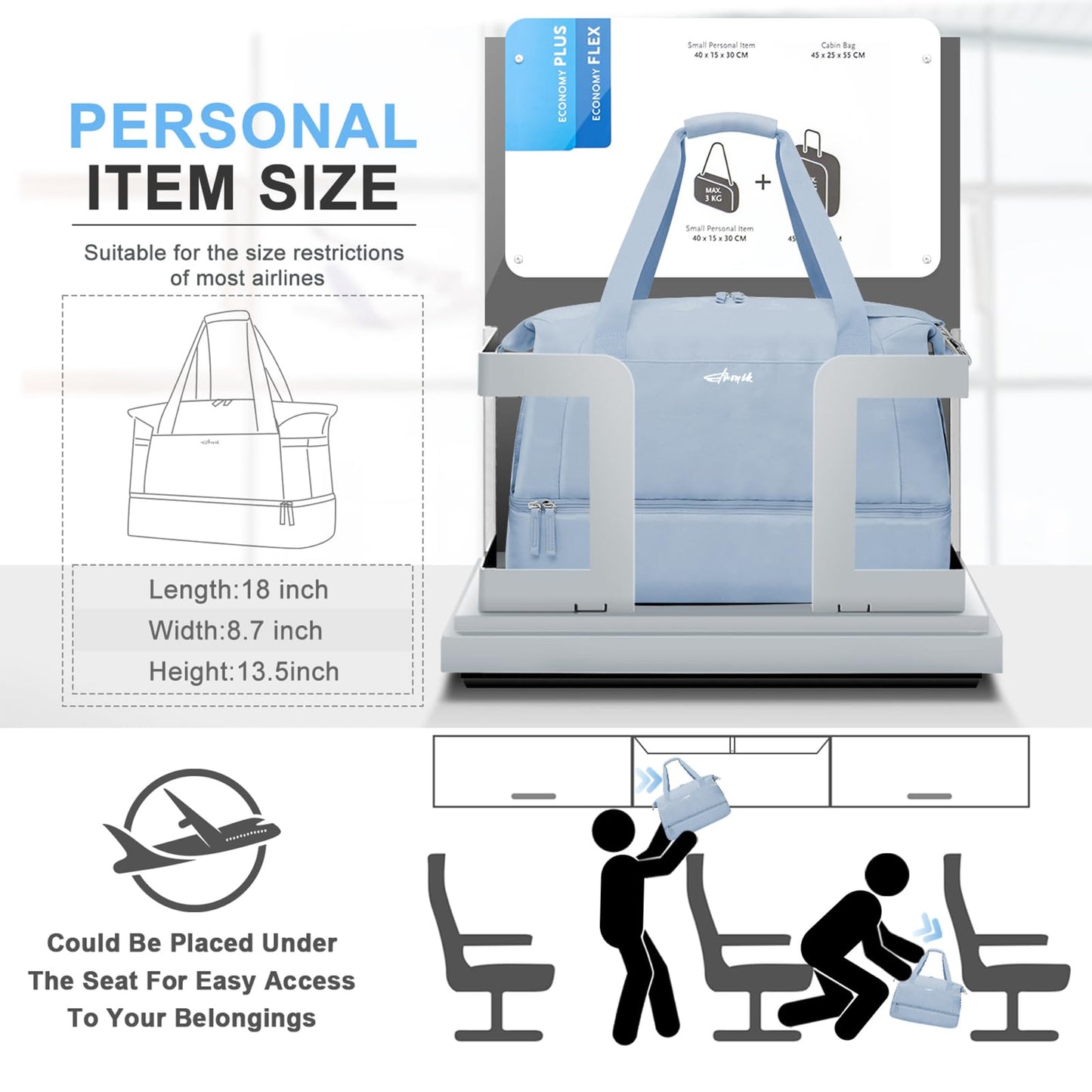 ETRONIK Gym Bag for Women, Personal Item Travel Bag with Shoes Compartment, Weekender Overnight Duffel Bag with Wet Pocket, Carry On Bag for Women, Travel, Gym, Weekend
