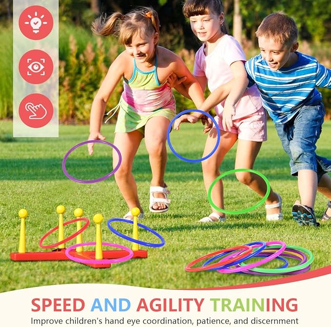 OBTANIM 24 Pcs Plastic 7 Inch Ring Toss Game for Kids and Outdoor Toss Rings for Speed and Agility Practice Game, Random Colors