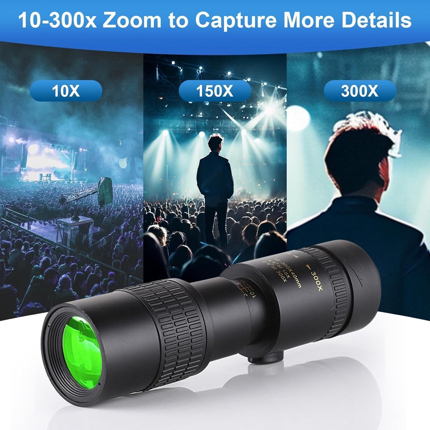 Belmeri 10-300x40 BAK4 Monoculars for Adults High PoweredZoom Monocular Telescope with & FMC Lens for Concerts