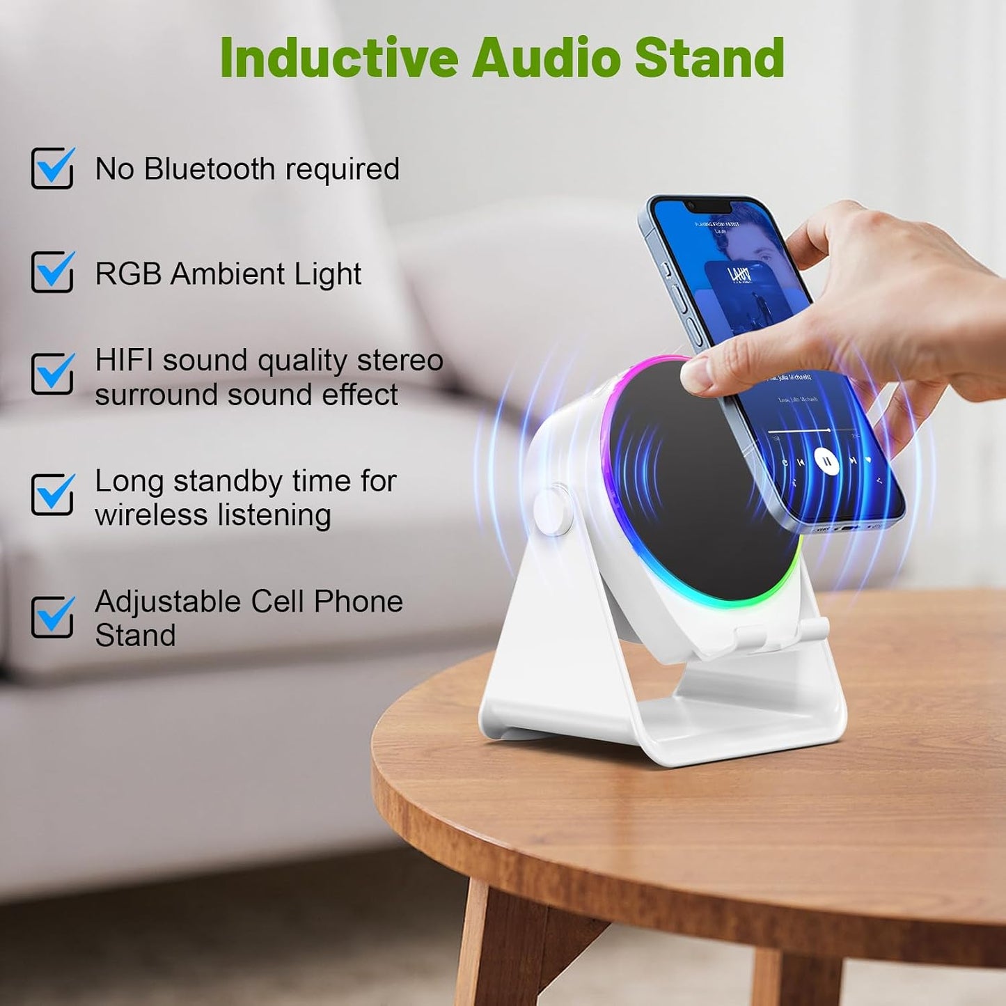 Dohelly 4 1 Light,360 Wireless Induction Audio Bluetooth Speaker, in Phone Stand Speakers Amplifier with Colorful