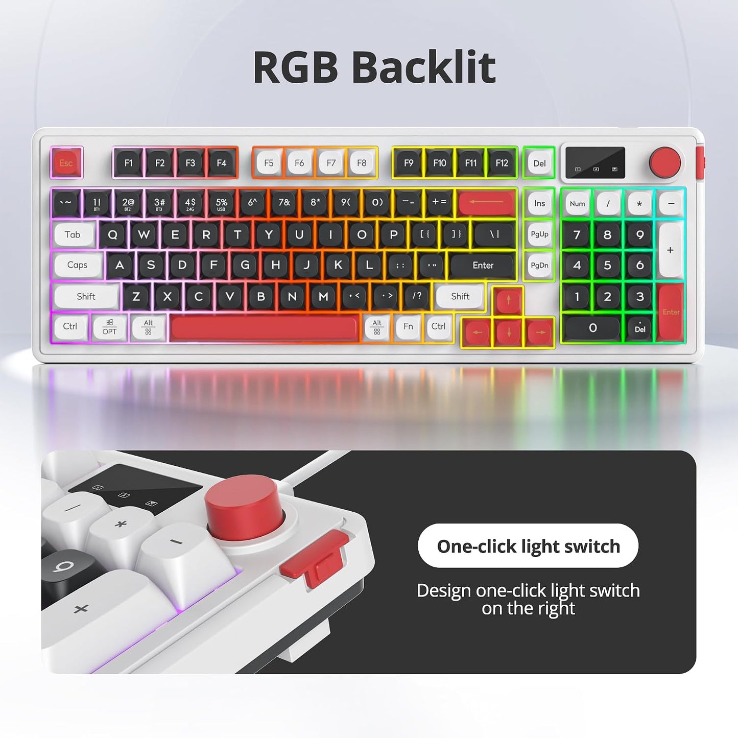 Mosptnspg Wired/Bluetooth/2.4G (98 RGB Mechanical Feel Membrane Wireless Keyboard, Silent ABS Ball Cap Gasket Structure