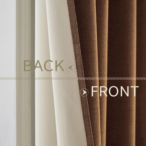 MIULEE Blackout Linen Curtains - 100% Thermal Insulated Room Darkening Drapes | Brown, 52 x 72 Inch (2 Panels)
