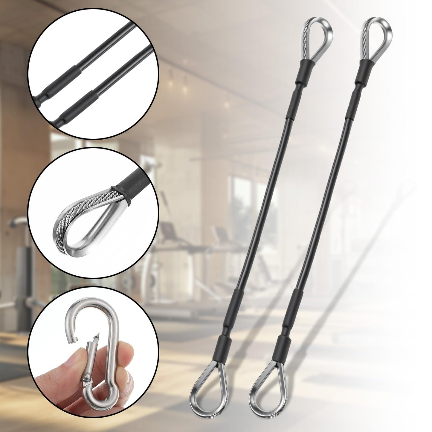 Gtziqa 10" Gym Cable Extension, 2 Pcs Replacement Cable Machine Accessories Compatible with Home Gym Accessories Fitness Extension Rope Attachment for LAT/Tricep Pull Down, Leg Extensions Machine