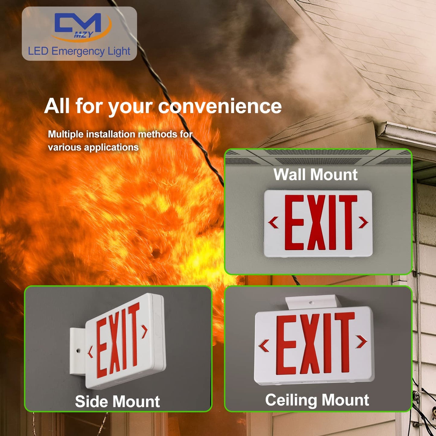 CM MZY Emergency Exit Sign, Red Double Face Exit Signs with Battery Backup, UL Certified, US Standards, Emergency Exit Light, AC 120V/277V, 1 Pack