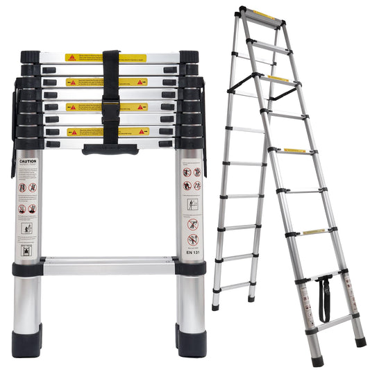 Walking Telescoping Extension Ladder,5+5 Step Ladder,330LB Load Capacity,Portable Telescopic Folding Ladder Heavy Duty Collapsible Ideal for Home and Outdoor Work(1.4m+1.4m/4.6FT+4.6FT Walking ladder)