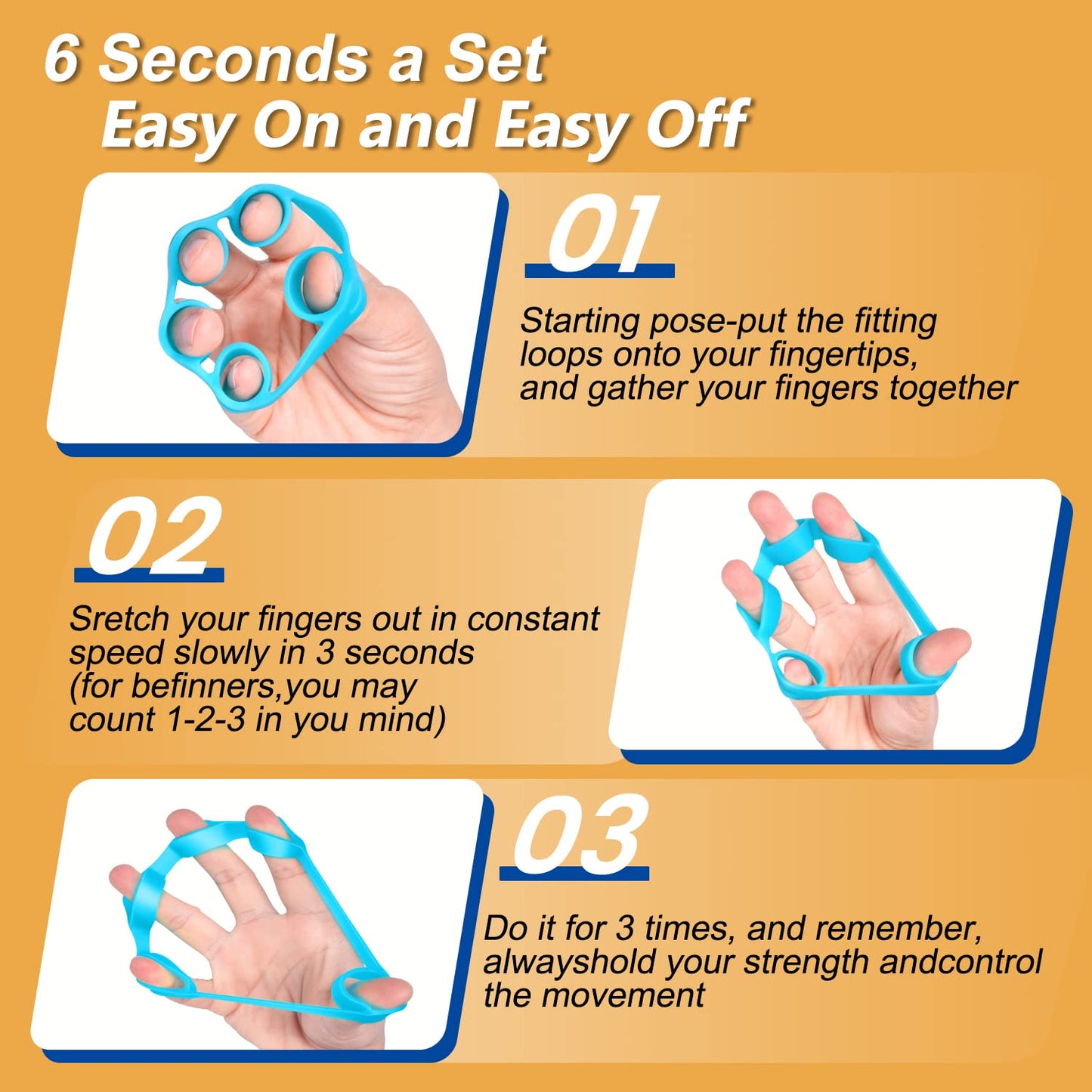 Hand Grip Strengthener, Finger exerciser, Grip Strength Trainer (6 PCS),NEW MATERIAL,Forearm grip workout, Finger Stretcher, Relieve Wrist Pain, Carpal tunnel. (Finger exerciser)