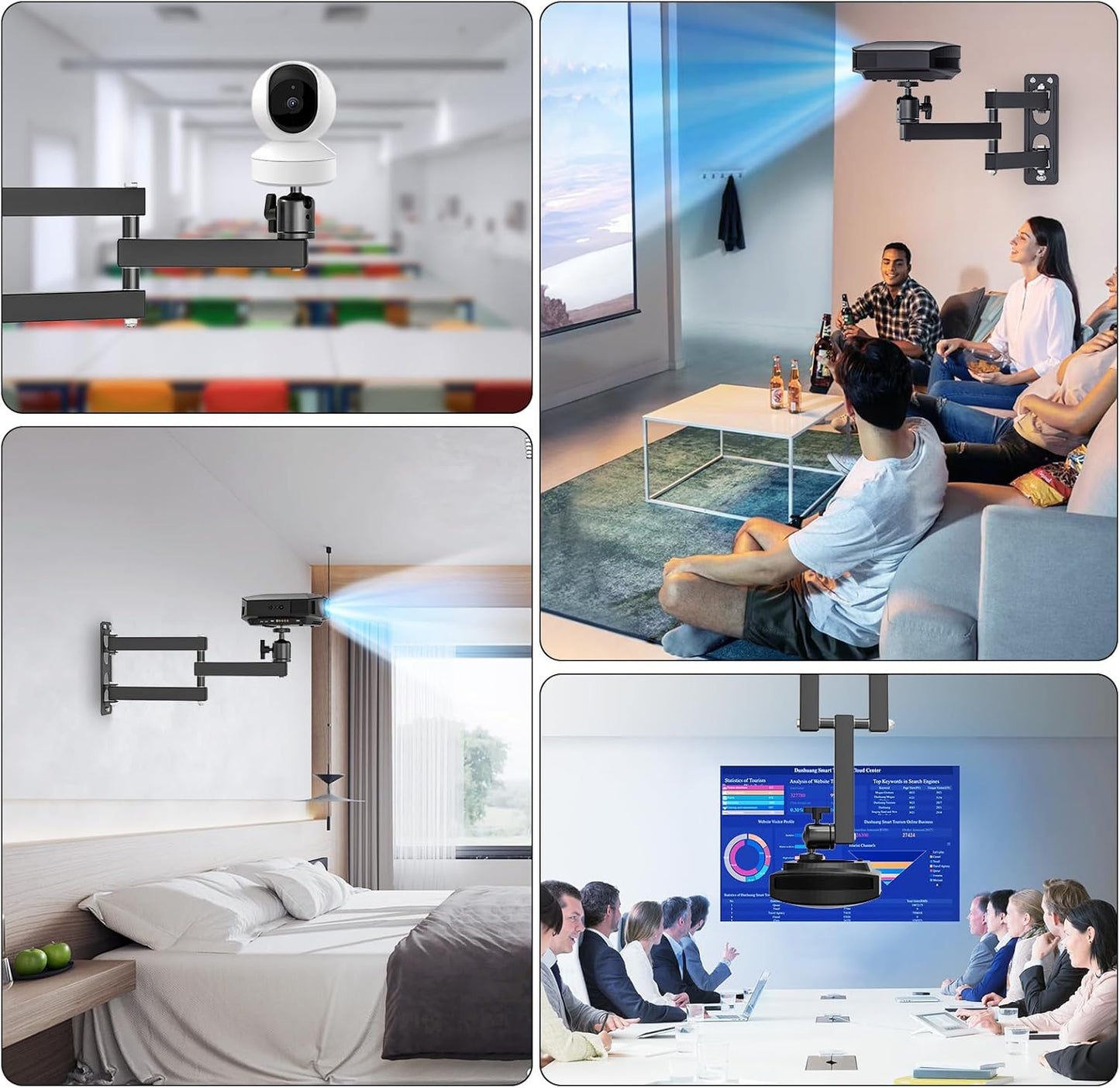 JUBOR 360 1/4" Projector Wall Mount, Rotation Adjustable Projector Webcams Stand with Ball Head, Devices Bracket Holder