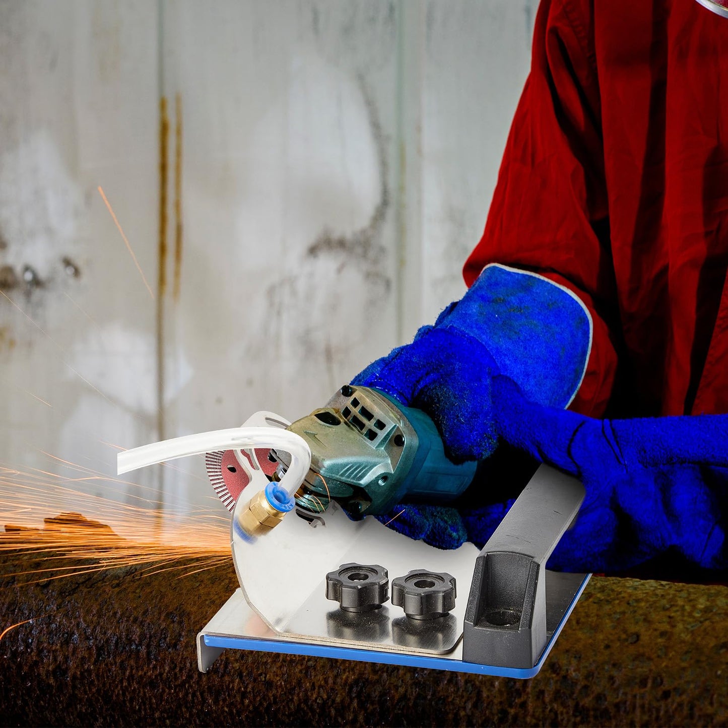 Hicarer 3 Blades Angle Grinder Stand for Tile 45° Chamfer Cutting Tile Chamfering Tool with 3 Saw Blades a Hose Angle Bracket Type 100 Grinder Holder for Ceramic Stone Cutting