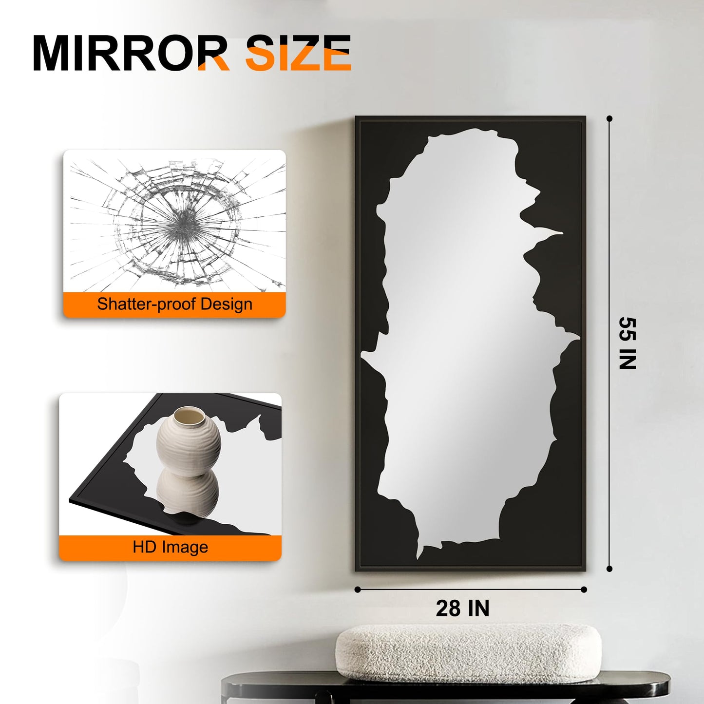Bathroom Mirror with Black Artistic Decorative Design, Framed Rectangle Wall Mirror, 24"x36" Modern Hanging Mirror for Bathroom, Bedroom, Cloak Room, and Hallway