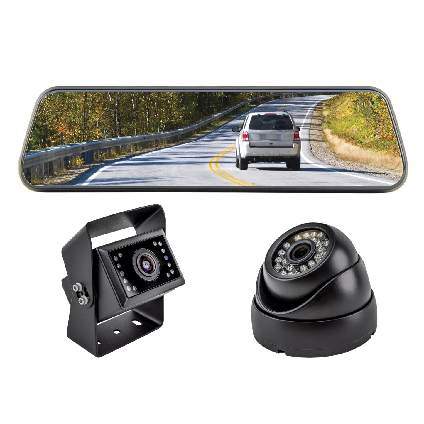 Brandmotion FVMR-1160 Universal Digital Rearview Mirror and Cargo Vision Camera System | Waterproof & Shockproof Case | Parking Grid Lines Available | Rear View Camera with Night Vision