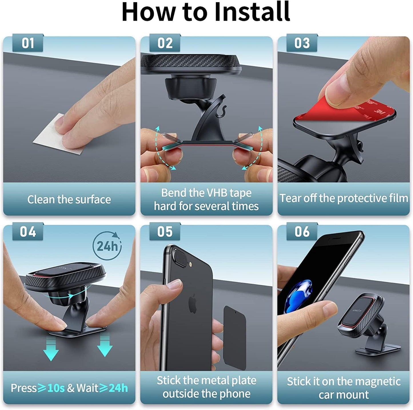 APPS2Car 360 Magnetic Phone Holder for Car, Dashboard Magnetic Car Mount, Rotation Magnet Phone Mount with Strong VHB
