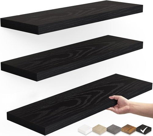 BAYKA Floating Wall Shelves - Set of 3 | Stylish Black 15.7-Inch Design for Home Decor