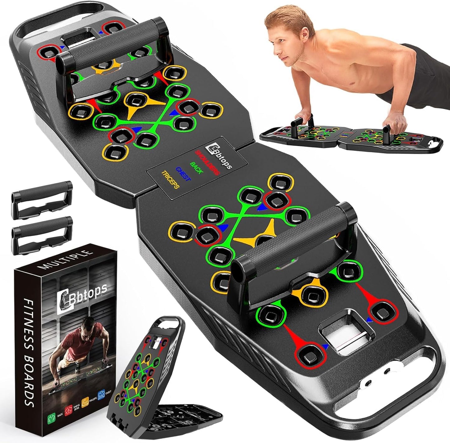 BBTOPS Foldable Push UP Board,Portable 20-in-1 Push UP Bar at Home Gym,Pushup Handles for Floor, Fitness Accessories Training Equipment For Man and Women (Solo-Black)