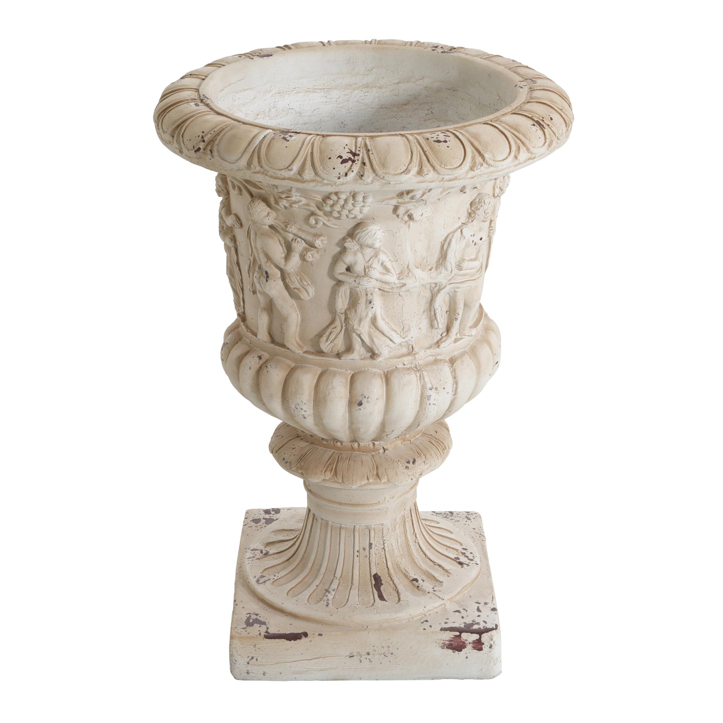 Christopher Knight Home Clara 27'' MGO Outdoor Planter, Mid-Century Modern Garden Urn, Floral Statue Design, Large Garden Pot, Flower Urn with Drainage Hole for Backyard Home, Antique White