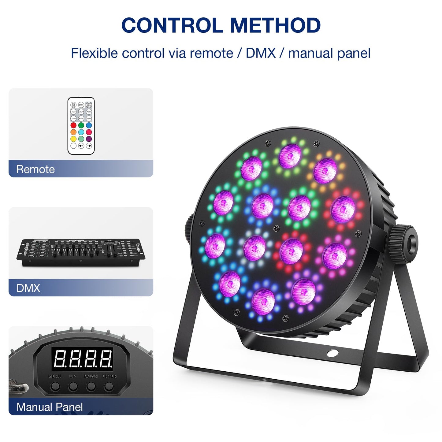 OPPSK LED Stage Par Lights: 2Pack 100W Dual-Effect 10 Ring LED Surrounded 14 RGBW Par Can - Dimmable Sound Activated - Remote & DMX Control - Uplights for DJ Wedding Party Club Bands Stage Lighting
