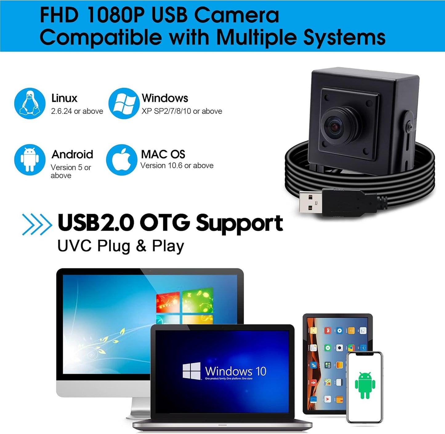 SVPRO 1080P 180 USB PC Webcam Wide Angle Fisheye Degree, High Resolution Industrial USB Camera for HD Security