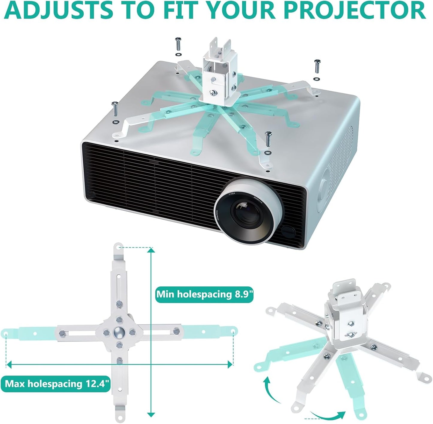 3-in-1 44lbs (PM-003-W), WALI Projector Mount Ceiling/Wall - Universal Bracket with Extension Pole, Height Adjustable