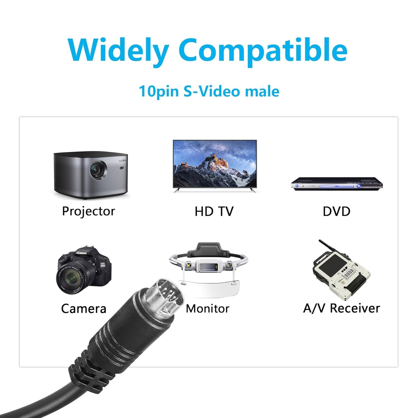 1.6FT/50CM 10 10 2 CERRXIAN S-Video Pin Mini DIN Y Splitter Connector Cable Pin S-Video Male to Female Y Splitter