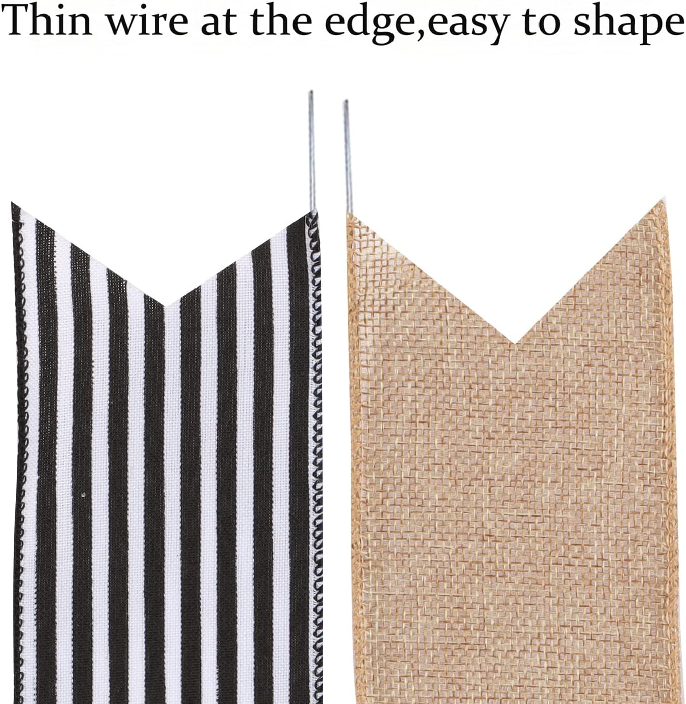 Skiennix 2 Pack Burlap Fall Bows - Black & White Stripe Decor for Wreaths, Weddings & Home