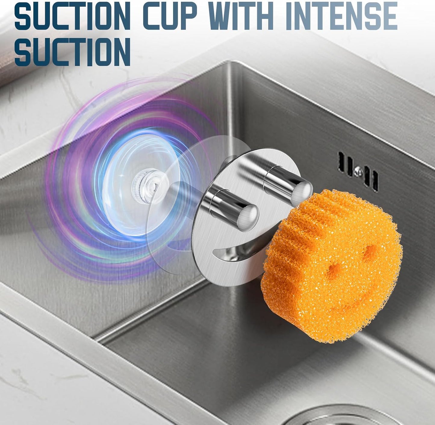 Yoshiky Stainless Steel Smiley Face Dish Sponge Holder - Silver Sink Caddy Organizer with Suction Cup for Kitchen