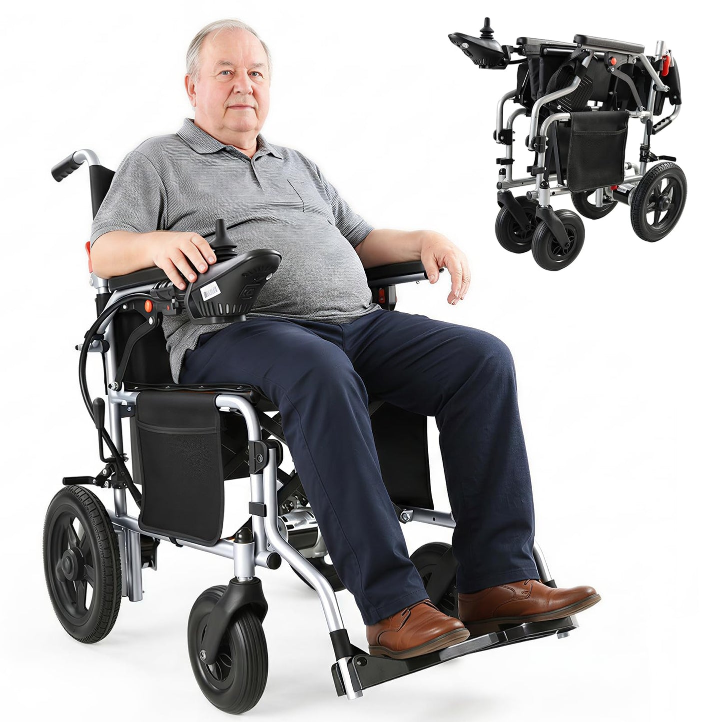 YF001 Zygenair 20" Wider Electric Wheelchair 330 Lbs Capacity Electric Wheelchairs for Adults, Foldable Power Wheelchair Lightweight Motorized Mobility Chair with 12Ah Lithium Battery (Silver, Max)