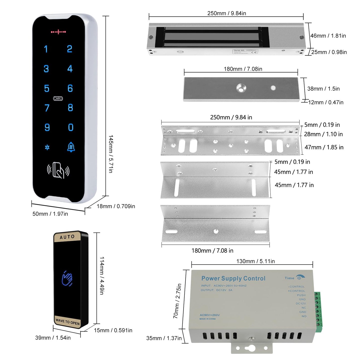 XYBkey Outdoor waterproof access control system kit, RFID touch keypad door lock, smart remote control metal door opener, 600 lb electromagnetic lock + ZL bracket, NFC mobile phone unlocking 、Doorbell