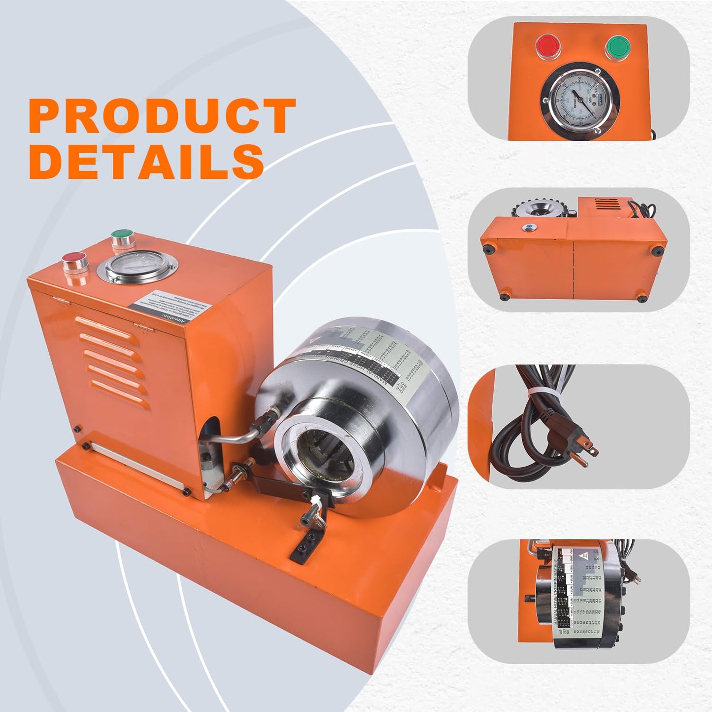 Electric Hydraulic Hose Crimper Tool with 8 Dies, 110V Portable Crimping Machine for R1 R2 Hydraulic Hoses, AC Lines Automotive Multi-Diameter Hydraulic Pipe & Fuel Line Crimper Kit with Limit Switch