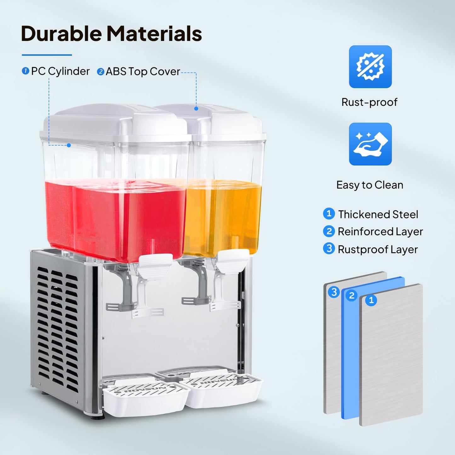 ROVSUN 9.6 Gallon/36L Commercial Beverage Dispenser Drink Dispenser, 18L X 2 Tanks Commercial Juice Dispenser Stainless Steel with Thermostat Controller for Home Restaurant Bar Party 110V/60HZ
