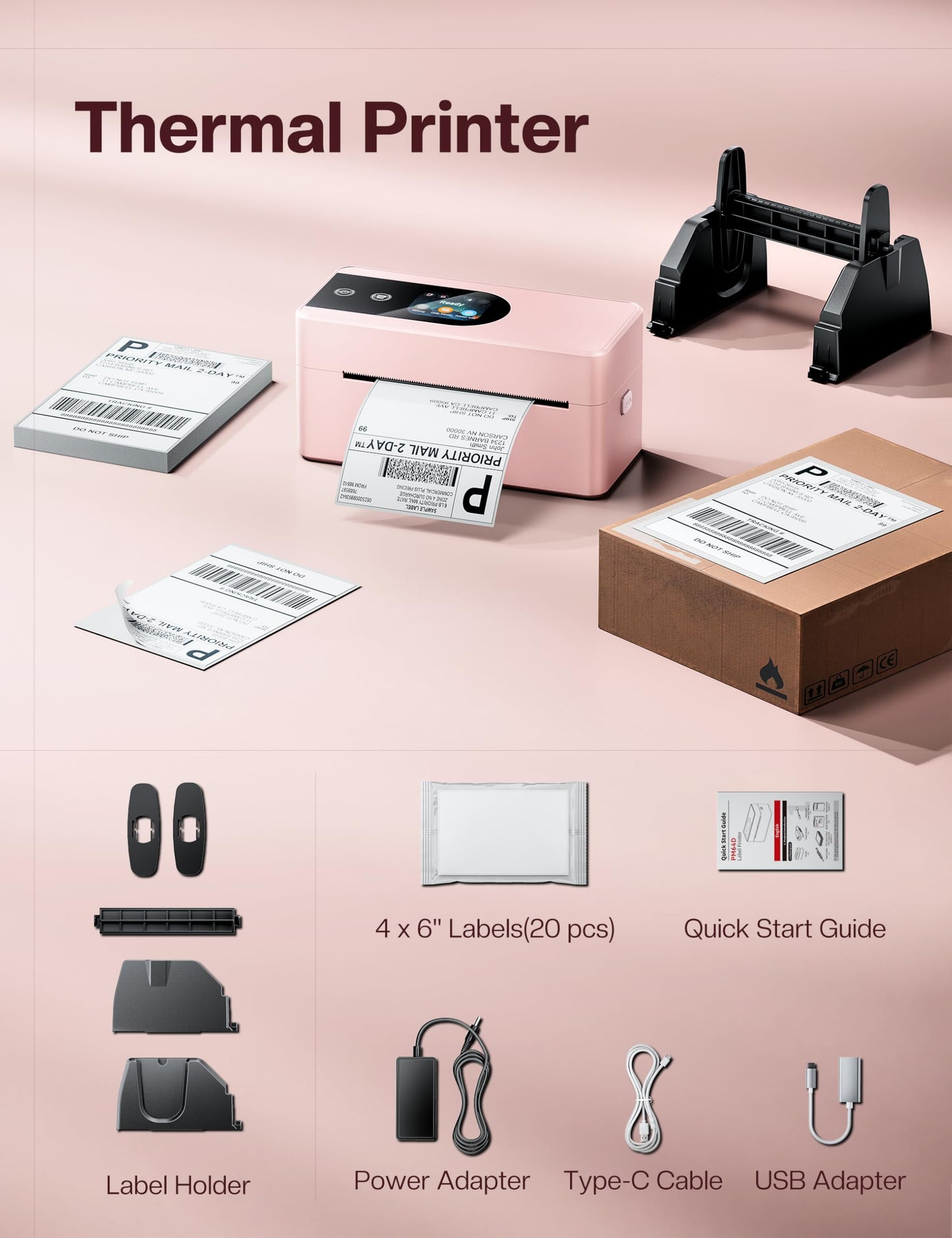 Phomemo 4x6 Shipping Label Printer with Touch Screen, Bluetooth Thermal Printer for Small Business, Auto Label Detection, 150mm/s High Speed, Compatible with Amazon, USPS, UPS, iOS Android Windows Mac