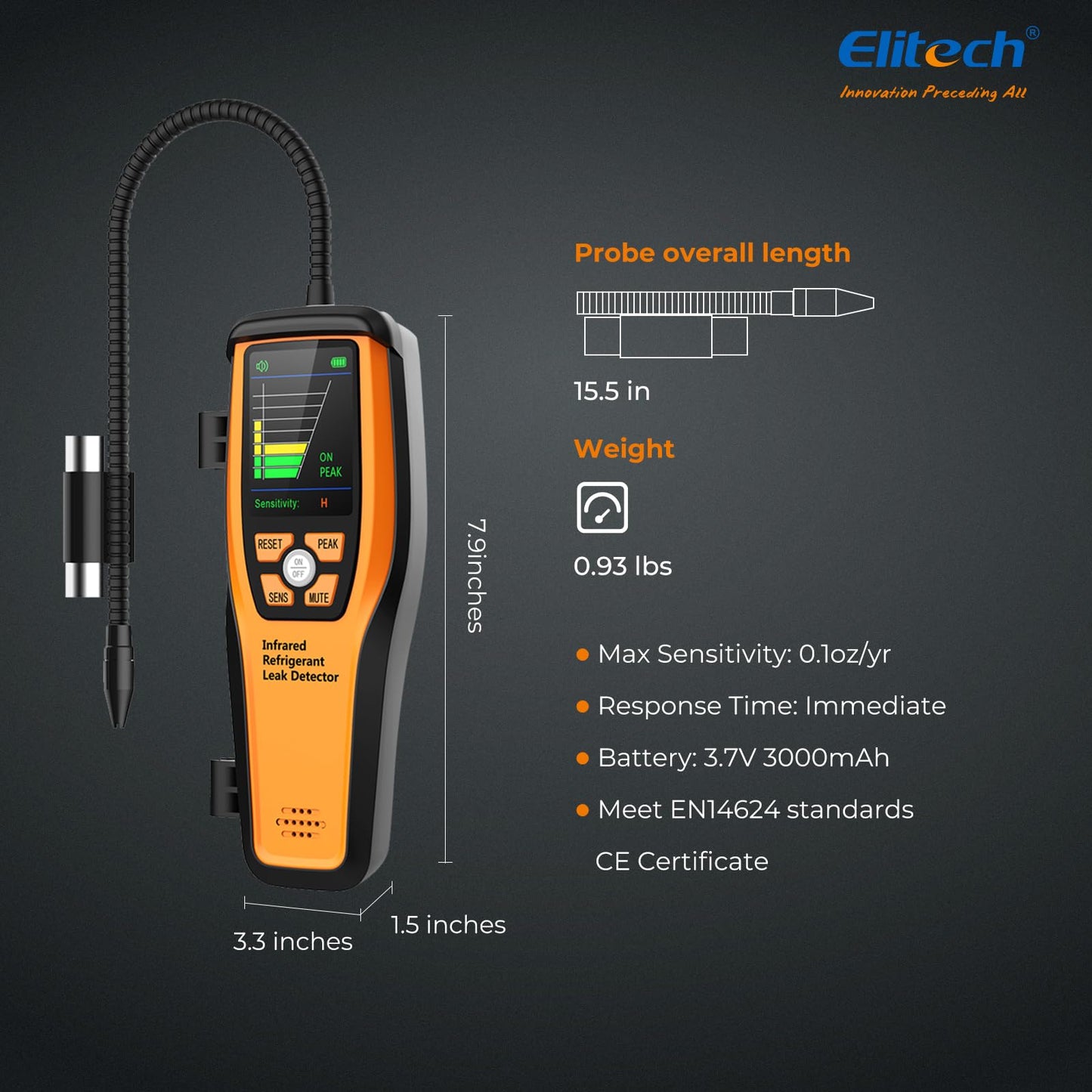 Elitech HVAC Refrigerant Leak Detector 10 Yrs Infrared Sensor Life, Halogen Freon Sniffer, Air Conditioning Detection, Automotive Gas Finder, ILD-200